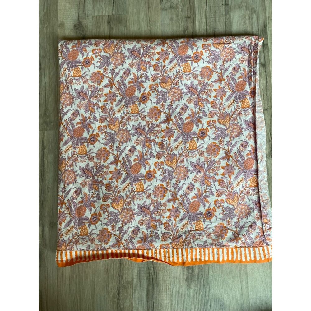 Pottery Barn Cream-Orange and Mauve Floral Print Full Sheet Set
